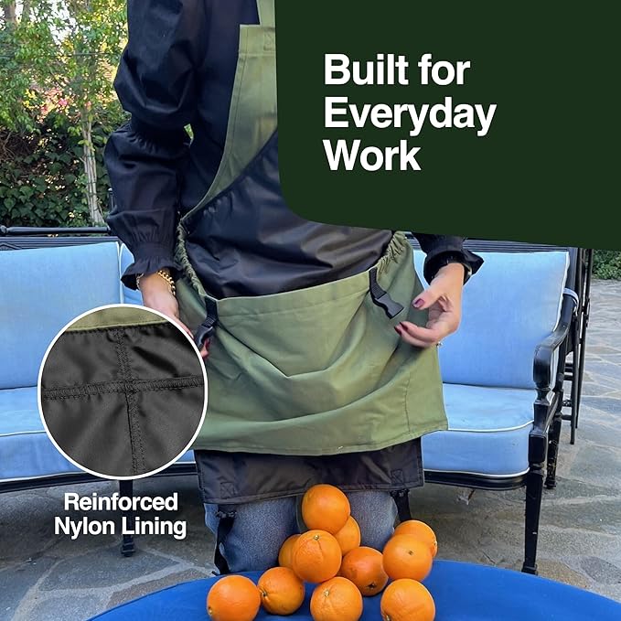 Rocklin Green Garden Apron – Heavy Duty Canvas Garden Apron For Women & Men | Waterproof Lining With Deep Harvest Pouch | Adjustable Straps For Comfortable Fit