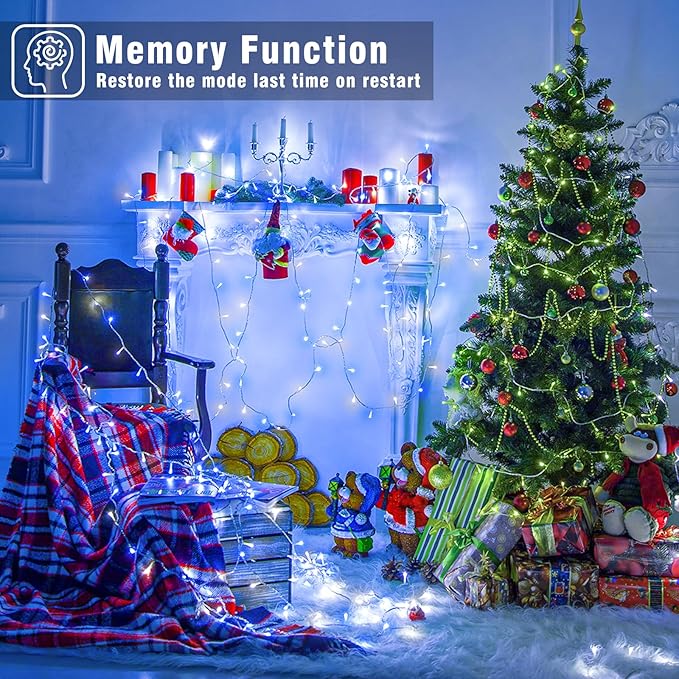 Christmas Lights Indoor, 132FT 400 LED Outdoor String Lights with 8 Modes Waterproof, Plug in Fairy Twinkle Lights Clear Wire for House Bedroom Patio Window Garden Wedding Decorations