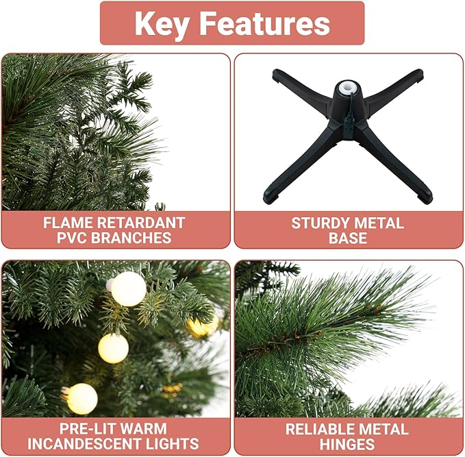 Evangeline 6.5ft Rotating Christmas Tree with Star Projector, 1024 Branch Tips, 380 Warm Lights and Rotating Base, 45" Wide Realistic Traditional Christmas Tree with Lights by Naomi Home