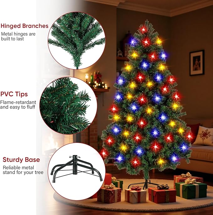 Northroad 6ft Pre-lit Artificial Christmas Tree, Prelit Xmas Tree w/1000 Branch Tips & 350 UL Listed Lights with Remote Control,Timer for Xmas Decoration,Green