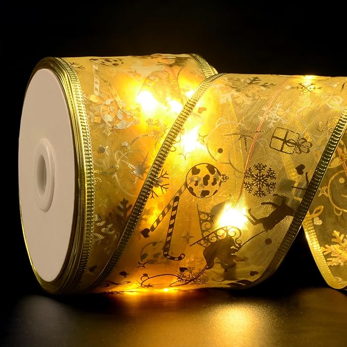 Christmas Decorations, 2.5Inch x 33Ft 100 Led Christmas Tree Ribbon Lights with Remote Control, Battery Operated & USB Powered 8 Lighting Modes Fairy String Lights with Timer for Xmas Decor