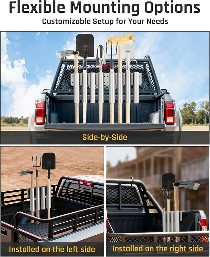 Wyckoff Heavy Duty 8-Hole Shovel Holder for Truck Bed & Trailer, Commercial Grade Steel Rack for Rake & Shovel, Secure Tool Box Mount Prevents Highway Loss for Landscaper, Gardener & Contractor