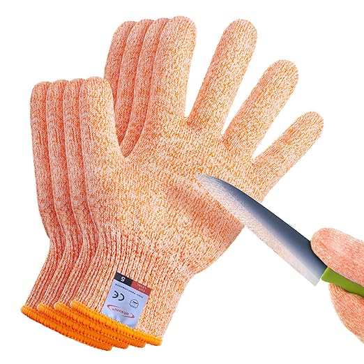 Cut Resistant Gloves, 2 Pairs of Cut Proof Gloves for Kitchen, Oyster Shucking, Fish Fillet Processing, Carving Wood and Gardening (Small, Orange)