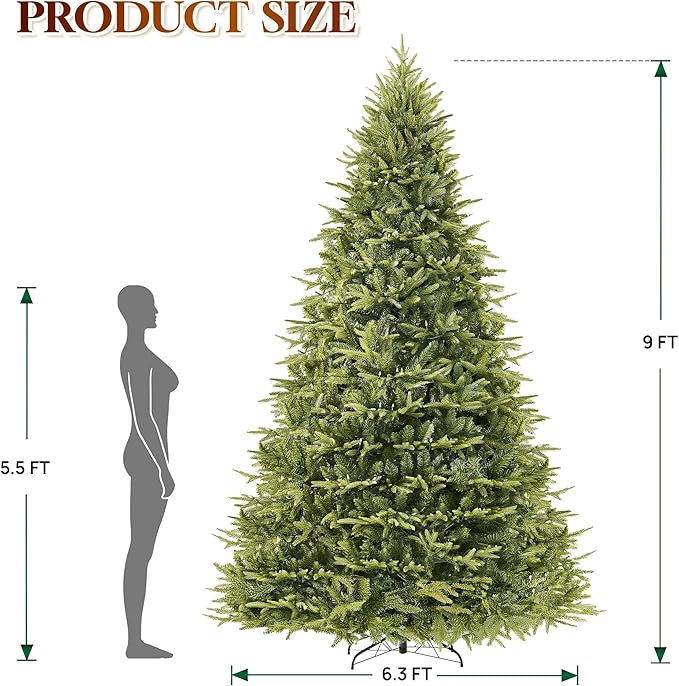HOLLO STAR 9 ft Prelit Christmas Tree with 1200 LED Lights, App Control, Aspen Artificial Christmas Tree, Multi-Color RGBW Lights, 4432 PE & PVC Branch Tips, for Home, Party