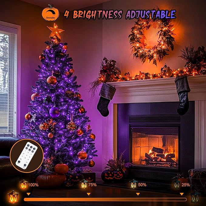 JMEXSUSS 168ft 600 LED Halloween Decor Lights Outdoor Clear Wire, Orange Purple String Lights Indoor Plug in,Halloween Lights for Tree Porch Yard Decorations