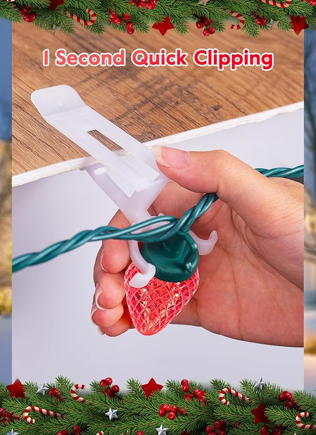 C9 LED Christmas Lights Outdoor, 68 Ft 100 LED C9 String Lights with 100 All in One Clips, Connectable Waterproof Christmas Tree Lights for Outside Roofline Backyard Garden Decor, Red & Green