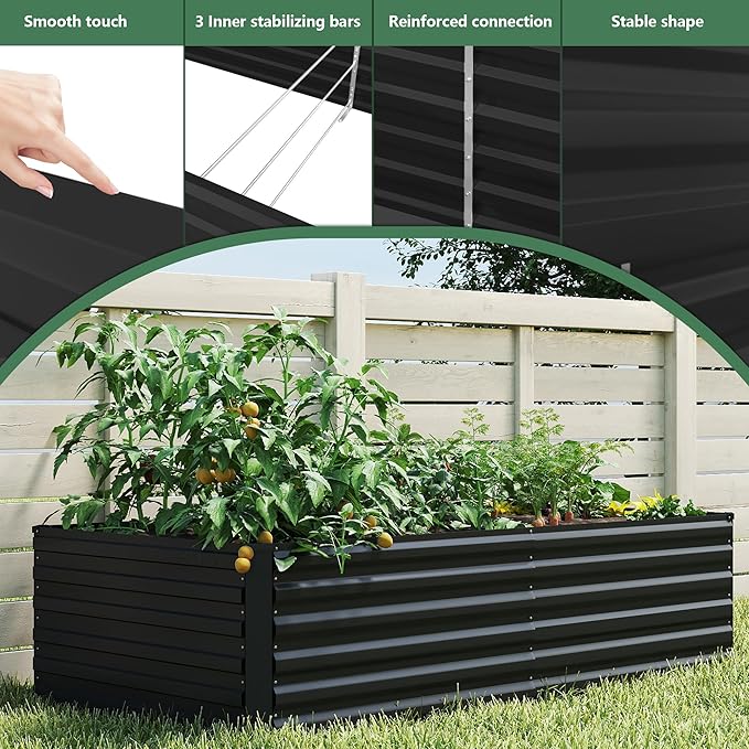 FOOWIN 2pcs 8x4x2ft Galvanized Raised Garden Bed, Planter Raised Garden Boxes Outdoor, Large Metal Raised Beds for Gardening, Garden Bed for Vegetables, Flowers, Herb,478 Gallon Capacity, Black