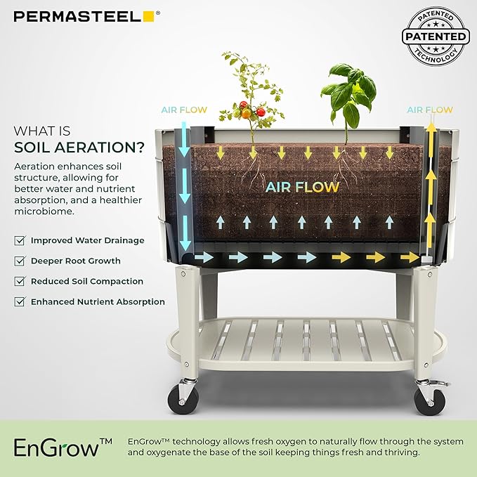 Permasteel Raised Garden Bed with Legs, 40×20×37 in, Planter Box with EnGrow™ TrueSoil™ Technology for Vegetables, Flowers, Herbs, and Fruit, Outdoor Indoor, Storage Shelf, Ivory