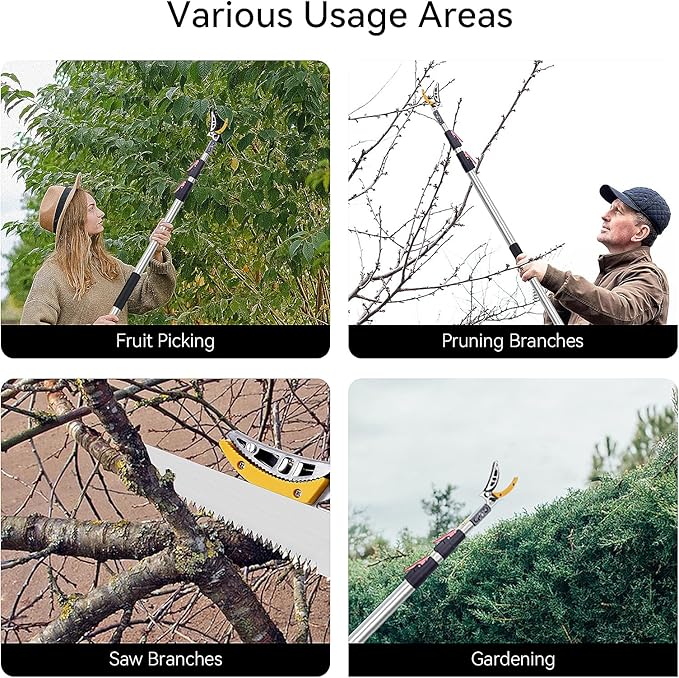 FLORA GUARD 4.6-10ft Extendable Tree Pruner，Cut and Hold Pruning Trimmer - Long Reach Pole Saw, Telescoping Fruit Picker, Branches Bypass Lopper - Lightweight Tree Trimmers Long Handle Pruner