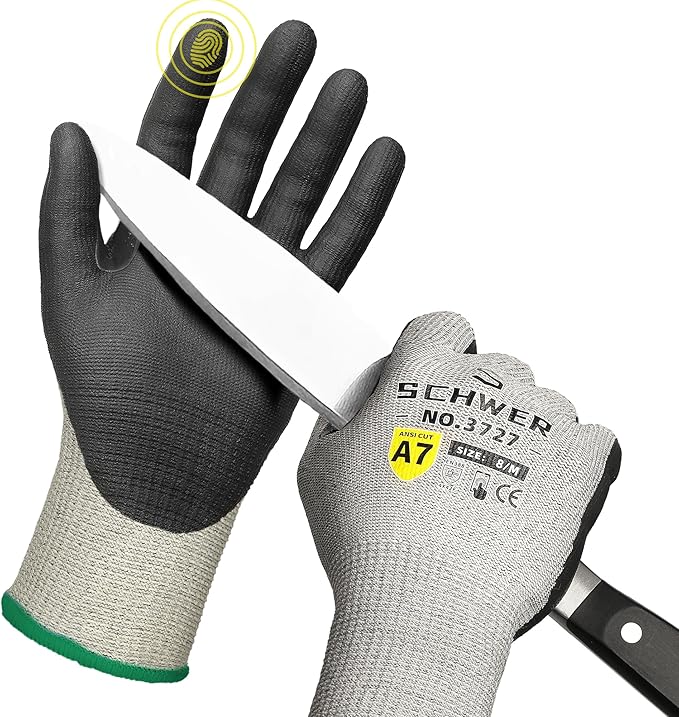 High Level Cut Resistant Work Gloves for High Risk Work, ANSI A7 Cutting Gloves with Reinforced Thumb, Used for WoodWorking, Construction, Non Slip, Durable, Breathable & Cool, M, 1 pair, PR3727