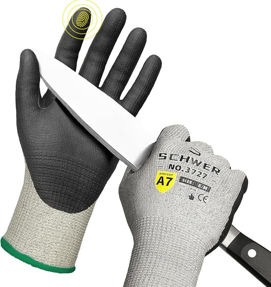 High Level Cut Resistant Work Gloves for High Risk Work, ANSI A7 Cutting Gloves with Reinforced Thumb, Used for WoodWorking, Construction, Non Slip, Durable, Breathable & Cool, M, 1 pair, PR3727