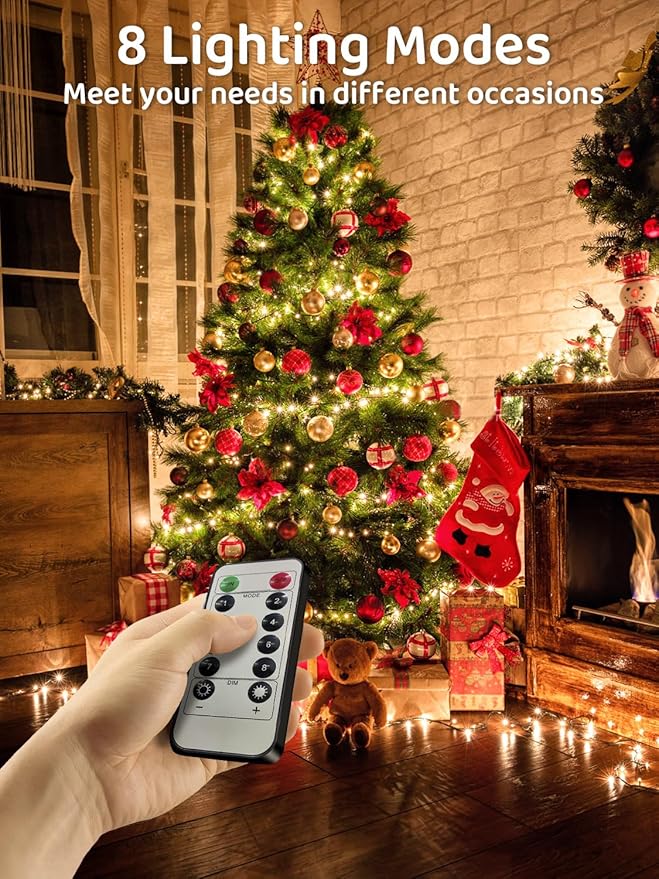 300 LED Christmas Lights Outdoor, 115FT Warm White Christmas Tree Lights with Remote Control, 8 Modes Fairy Light Plug in Outside IP65 Waterproof for Xmas Tree Patio Bedroom Holiday Party Wedding