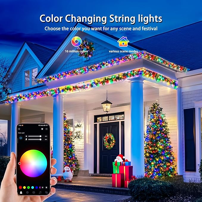 JMEXSUSS APP Controlled Color Changing Christmas Lights, 66ft 200 LED RGB String Lights Green Wire with Remote, Smart Christmas Tree Lights Plug in for Room Bedroom Party Indoor Outdoor Home Decor