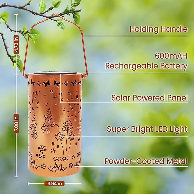 FLAGWIX Sympathy Gifts for Loss of Loved One - Christmas Memorial Solar Lanterns Outdoor Waterproof Decor - Hummingbird Gifts for Women, Memorial Gift for Mom Grandma, Decorative Lantern for Garden