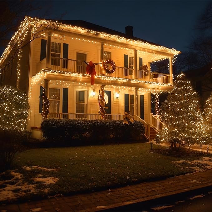 Christmas String Lights 33ft 100 LED 8 Modes with Timer Xmas Tree Light Connectable for Indoor Outdoor Home Party Patio Garden Holiday Warm White