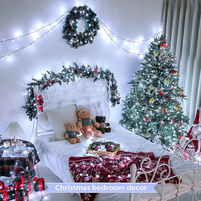 JMEXSUSS 250 LED White Christmas Lights Outdoor, 91.5ft Extendable White String Lights Indoor with 8 Modes for Room Tree Garden Patio Wedding Party Christmas Decorations