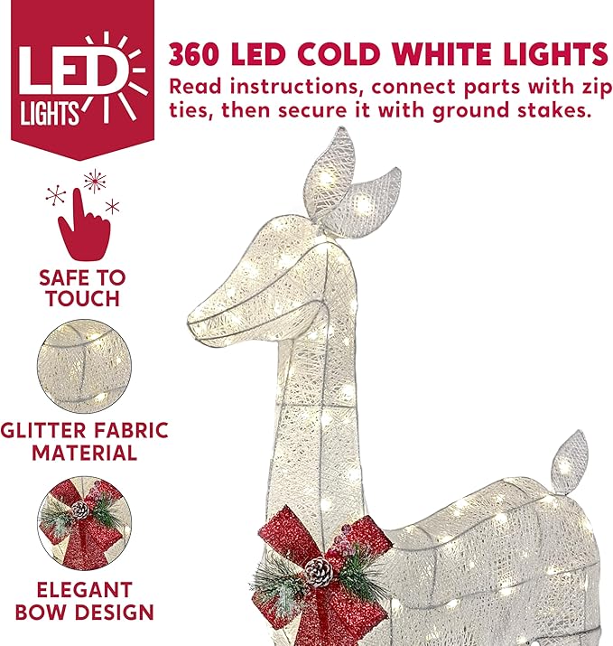 Joiedomi 3 Packs Christmas Decoration Deer Family, 360 Warm White LED Lighted Reindeers Yard Lights, Christmas Outdoor Decorations for Yard Garden Lawn, Xmas Decor, White Deer