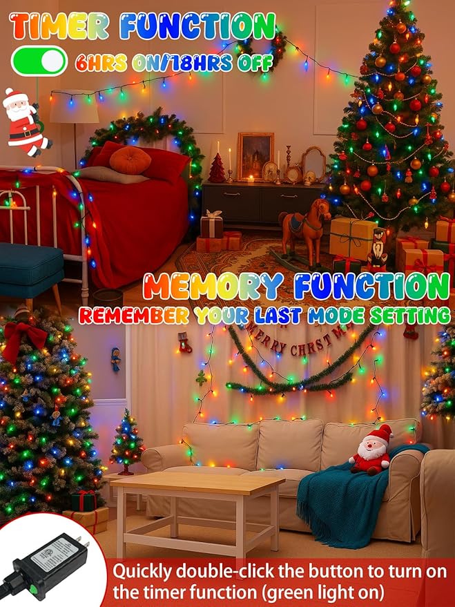 Upgraded 250 LED C6 Connectable Christmas String Lights Multicolor, 82FT Waterproof Christmas Twinkle Light Outdoor, Plug in Fairy Lights Indoor with 13 Modes & Timer for Christmas Tree Decorations