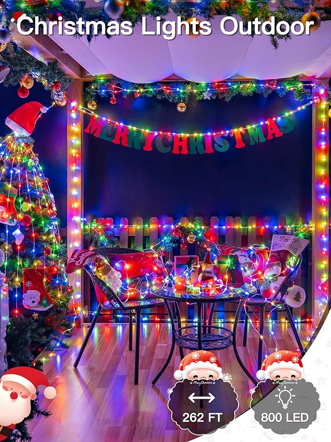 Christmas Light Outdoor 262 FT 800 LED, IP67 Waterproof 8 Modes Christmas Lights Plug in, String Lights with Remote, Twinkle Fairy Lights for House Outside Xmas Decorations (Multicolor)