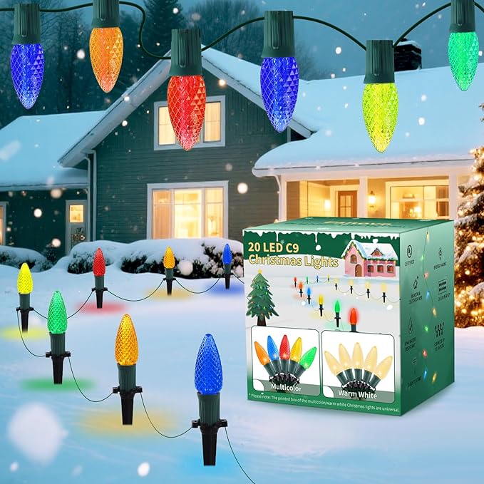 C9 Strawberry Christmas Pathway Lights Outdoor, 20 LED Multicolor Outdoor Christmas String Lights with Stakes, 25.7FT Holiday Decorations for Indoor, Outside,Roofline, Backyard, Xmas Decor