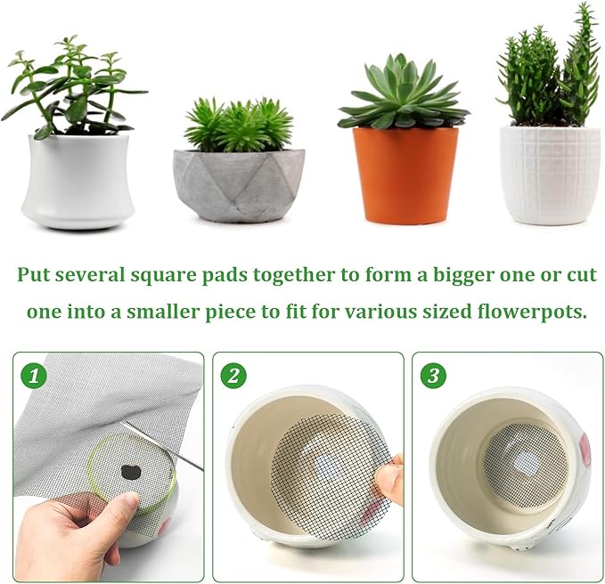 18pcs Flower Pot Hole Mesh Pad, 11.8x7.8 Inch Planter Mesh Drainage Screen, DIY Drainage Netting Pot Bottom Grid Mat Keep Soil from Flowing Away