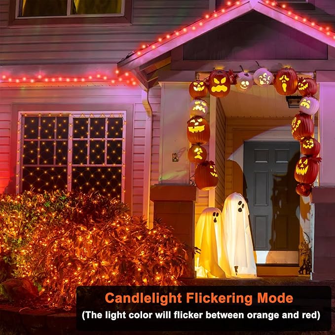 Toodour Orange Candlelight Halloween Lights, 131ft 350 LED String Lights with 9 Modes, Timer, Connectable, Dimmable Orange Halloween Outdoor Lights for Home, Party, Garden, Yard, Holiday Decorations