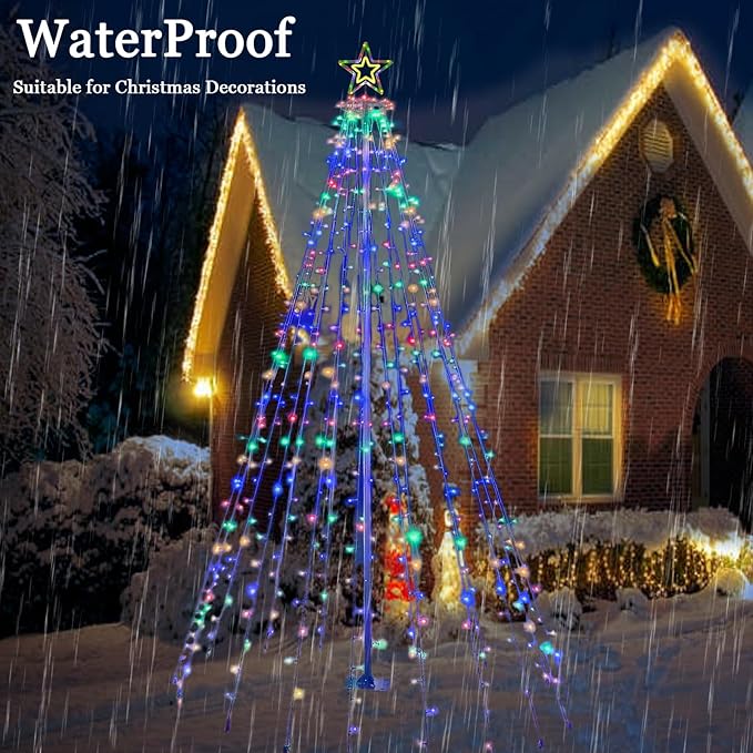 Christmas Decorations Christmas Tree Lights 10Ft Outdoor Star Lights Decor Waterproof Warm White & Multicolor