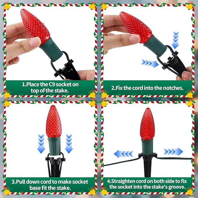 C9 Strawberry Christmas Pathway Lights Outdoor, 20 LED Multicolor Outdoor Christmas String Lights with Stakes, 25.7FT Holiday Decorations for Indoor, Outside,Roofline, Backyard, Xmas Decor