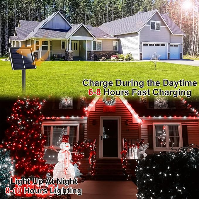 Extra-Long 144FT Solar String Lights for Outside, 2 Pack 400LED Solar Christmas Lights Outdoor, Waterproof Copper Wire with 8 Modes Twinkle Fairy Light for Tree Garden Party Xmas Decor (Red and White)