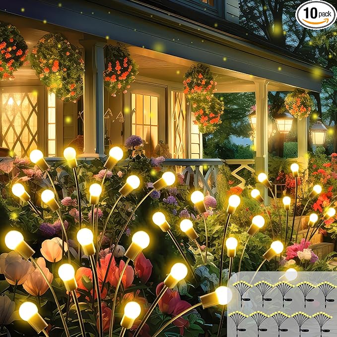 BOSSERN Solar Lights Outdoor Waterproof, 10 Pack Solar Garden Lights, Firefly Light Outdoor Waterproof, Twinkle Swaying Fairy Light for Yard Patio Pathway Garden Decoration (Warm White)