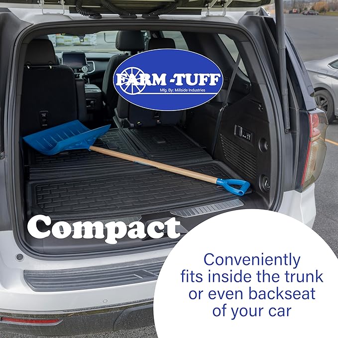 Farm-TUFF Heavy Duty Multi-Purpose Shovel - Snow, Barn, Grain, Industrial Use - Large Non-Stick Blade & Ash Hardwood D-Grip Handle - Durable & Lightweight Utility Scoop - Blue, 21.8in