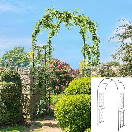 Moccha Garden Arch, 7.2Ft Metal Arbor for Climbing Plants, Vines, Roses, Outdoor Pergola Trellis with Stakes, Wide Garden Archway Arbor Trellis for Lawn Wedding Bridal Party Decoration Ceremony