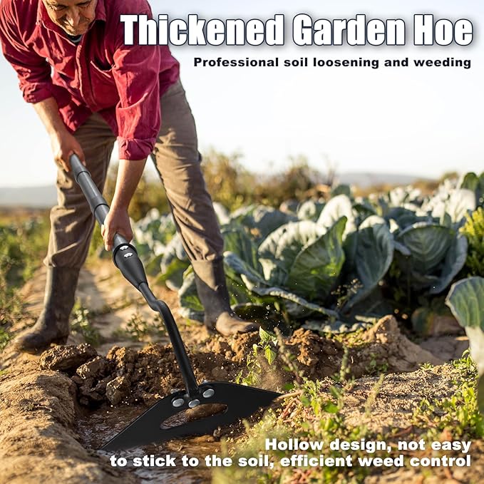 Hoe Garden Tool, Hollow Hoe with 85 Inch Long Handle, Adjustable Manual Weeder Heavy Duty Garden Hoe for Weeding, Digging, Hoeing, Cutting and Loosing Soil