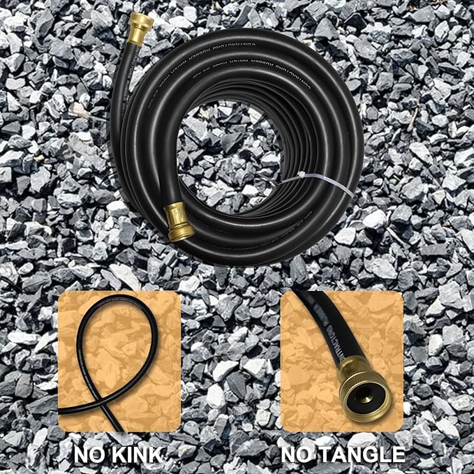 Aain 100FT 5/8 Heavy Duty Flexible Durable Rubber Garden Hose with Brass Fittings Kink Free Leakproof for Gardening Agriculture Car Washing Black