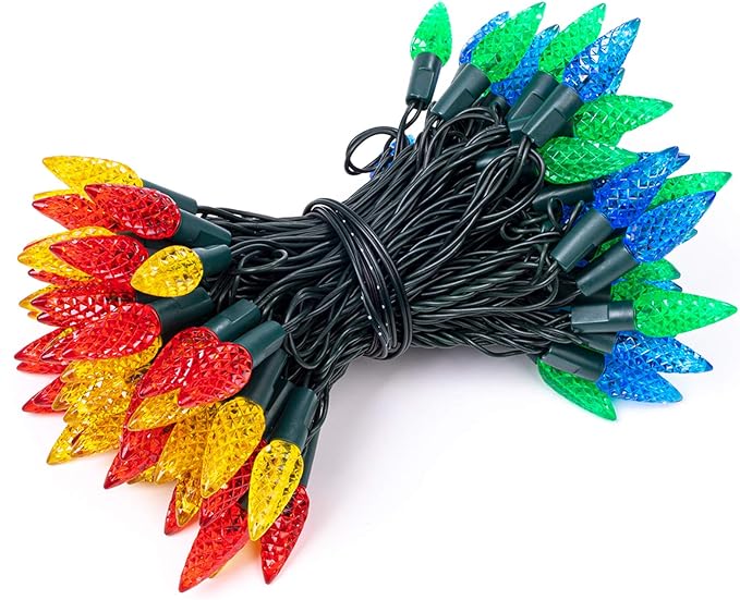 AWQ 100LED 33 FT C6 Christmas String Lights Plug in Fairy Twinkle String Lights 8 Modes Timer Function Waterproof Extendable for Indoor Outdoor Wedding Party Christmas Decoration (100, Multicolor)