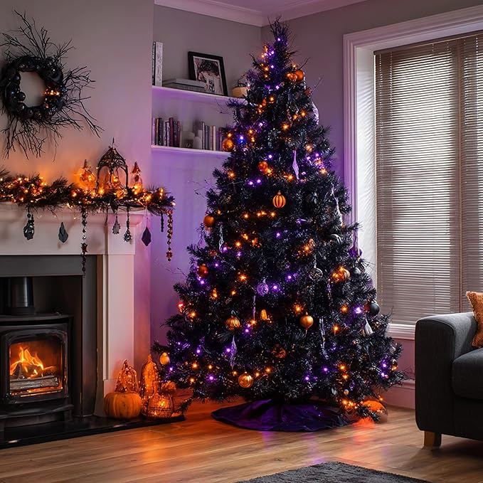 TW SHINE Halloween Lights, 600 LED 196FT Halloween String Lights Plug-in with 8 Modes Timer and Remote, Waterproof Outdoor Decorations for Haunted House Party Yard Decor, Purple and Orange