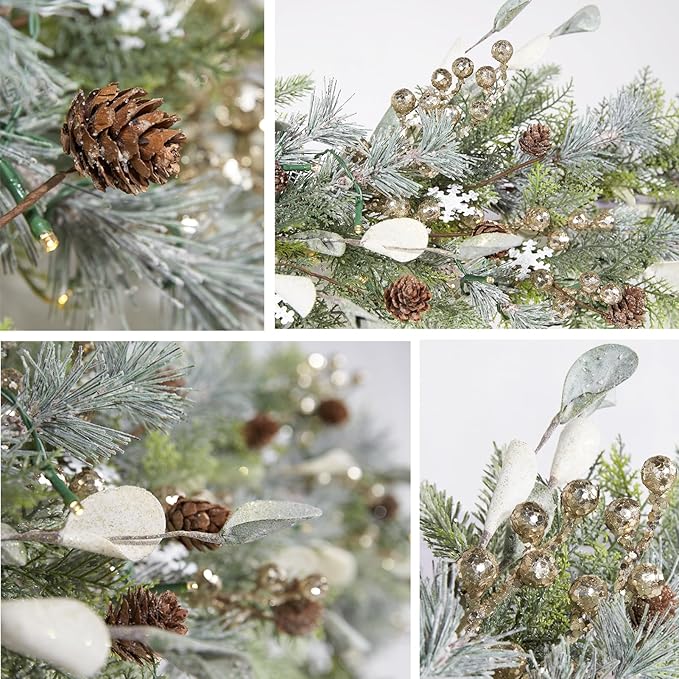 WBHome 2PCS 6ft Mixed Snowy Norway Spruce & Pine Branch with Shimmy Berries Mantle Christmas Garland, Winter Flocked Garland for Christmas Holiday Seasonal Indoor/Outdoor Home Decor