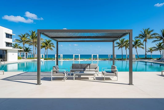 PURPLE LEAF Louvered Pergola 10' x 13' Outdoor Full Aluminum Pergola with Adjustable Rainproof Roof Modern Retractable Patio Hardtop Gazebo for Deck Backyard Garden Slate Grey