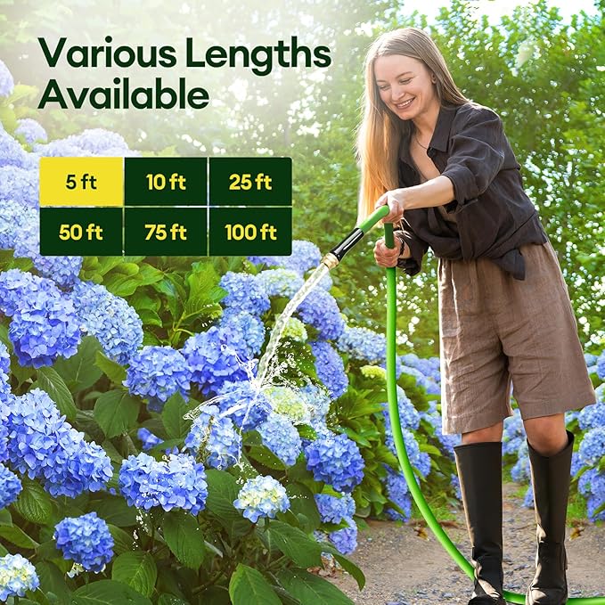 5 ft Garden Hose, 5/8 in ID, Heavy-Duty, Leakproof, Kink-Resistant Water Hose with Swivel Brass Fittings, 600 PSI Burst Rating, Ideal for Car Wash & Lawn Watering