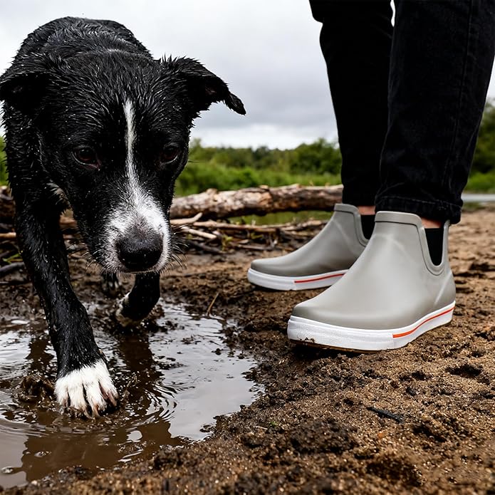 WTW Womens Rain Boots Deck Boots for Men - Lightweight Waterproof Rubber Fishing Rain Shoes with High Traction for Gardening Camping