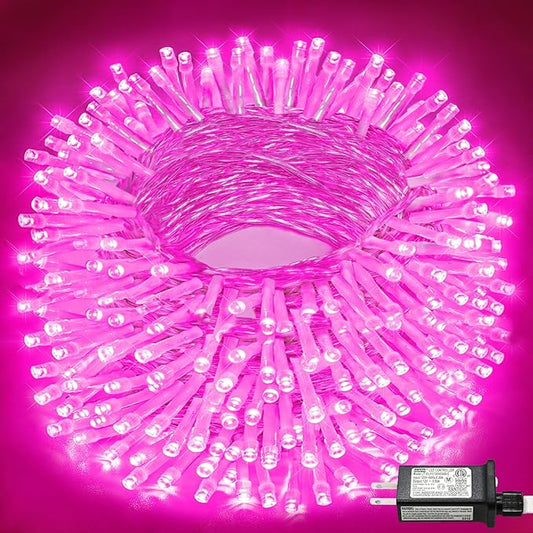 100FT 300 LED Christmas Lights Outdoor, Plug in Christmas String Lights Indoor, Waterproof & 8 Modes & Timer Function, Connectable Fairy Twinkle Light for Bedroom Patio Wedding Party Decor, Pink