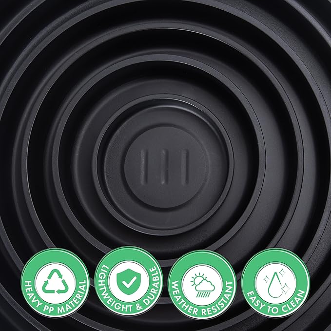 Phoenix Vine 6 Inch Plastic Plant Saucer Water Drip Tray, Heavy Sturdy Round Plant Drainage Tray for Indoors Outdoor, Set of 4, Matte Black, 21-TY-6B-4