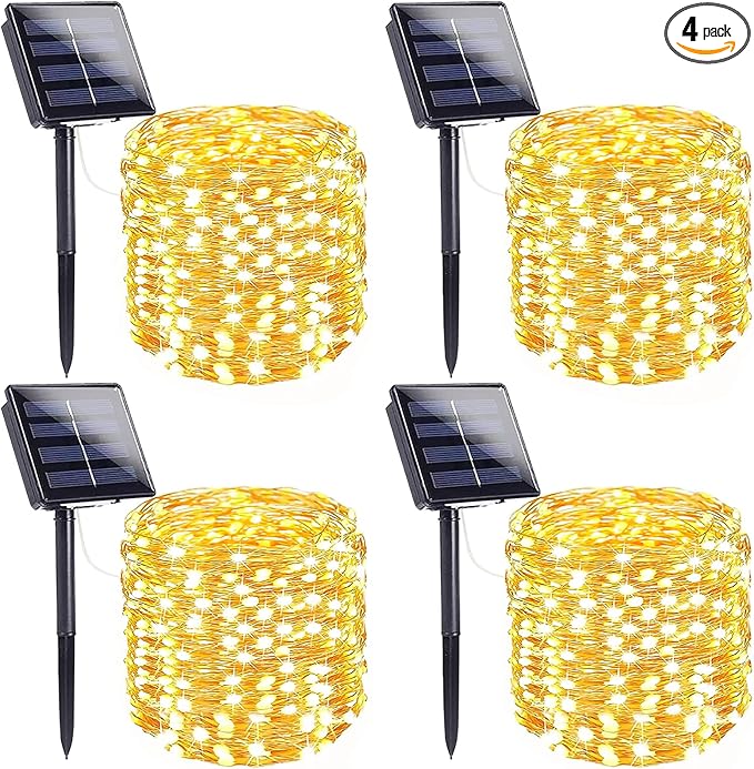 4-Pack Solar String Lights for Outside, Total 400LED Solar Christmas Lights Waterproof, Outdoor Twinkle Light Copper Wire 8 Modes Fairy Light for Xmas Tree Garden Party Wedding Decor (Warm White)