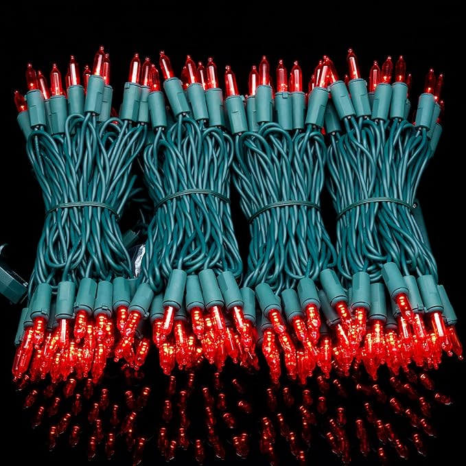 YULETIME 200 Count Red LED Christmas Lights, 66 Feet Green Wire UL Certified Commercial Grade Holiday String Light Set (Red)