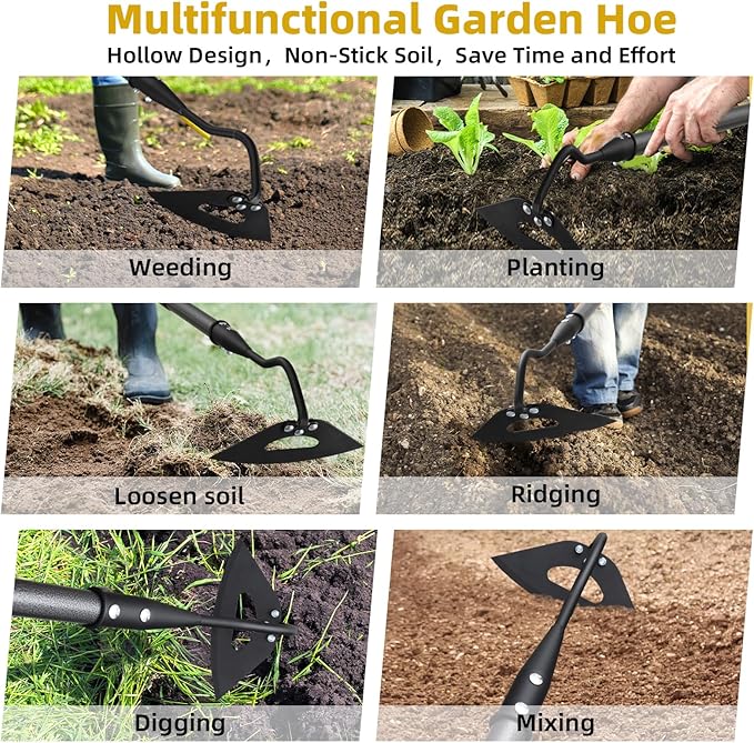 Hollow Garden Hoe - Heavy Duty Triangle Weed Hoes for Gardening,68" Adjustable Long Handle, Sharp Blade Hand Weeding Tool for Vegetable Gardens, Flower Beds, Lawn Edges & Tight Spaces