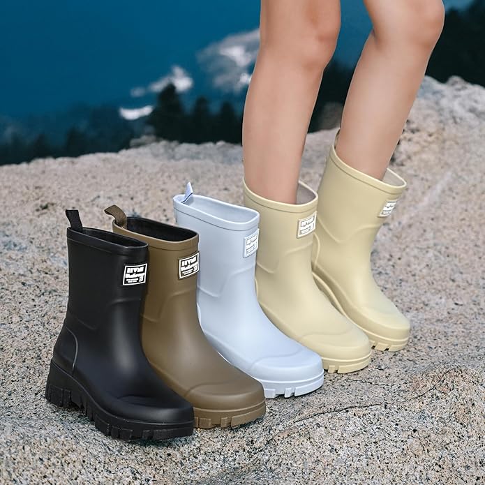Nutropa Waterproof Mid Calf Women Rain Boots Lightweight Comfortable Wide Calf Garden Shoes