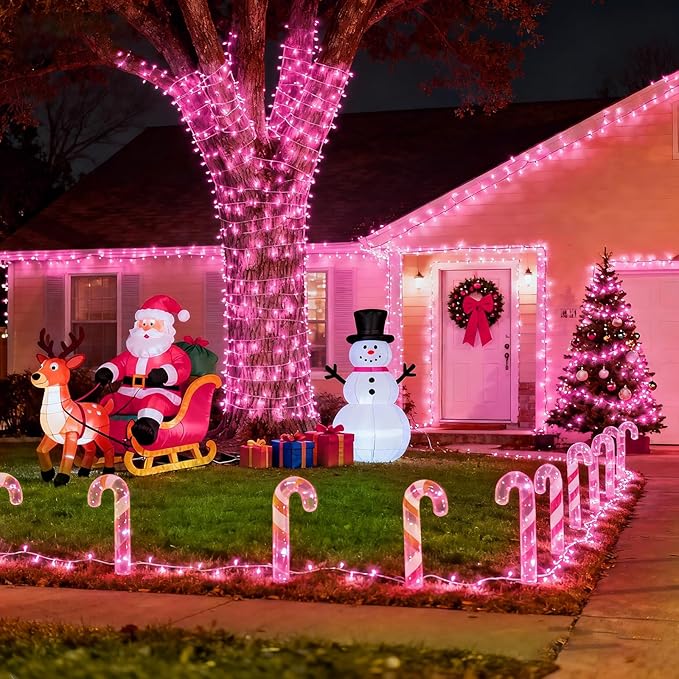 800 LED Christmas Lights Outdoor Indoor, String Lights for Outside with 8 Modes Waterproof, Plug in Twinkle Light Clear Wire for Xmas Tree, Patio, Garden, Party Decorations, Pink