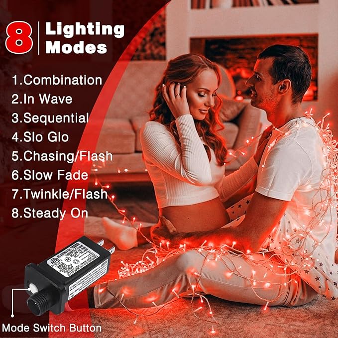 Christmas Lights Indoor, 132FT 400 LED Outdoor String Lights with 8 Modes Waterproof, Plug in Fairy Twinkle Lights Clear Wire for House Bedroom Patio Window Garden Wedding Decorations