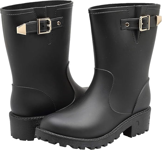 Women's Short Rain Boots Waterproof Slip On Ankle Chelsea Booties