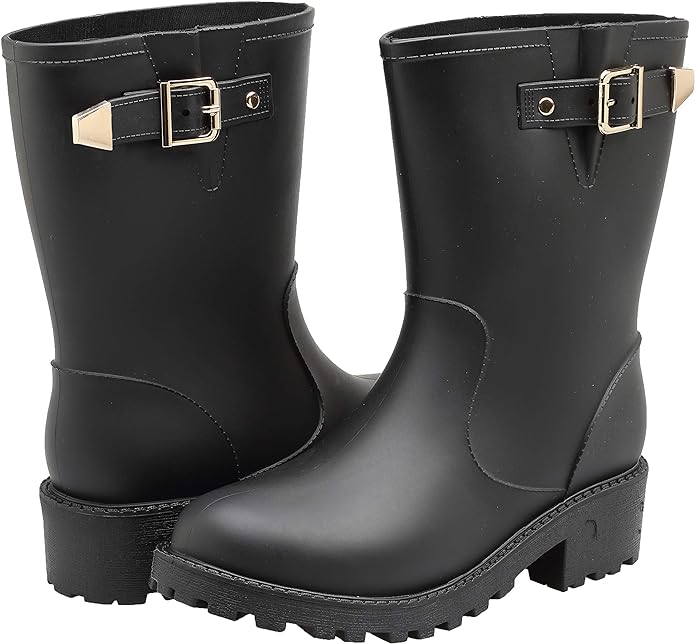 Women's Short Rain Boots Waterproof Slip On Ankle Chelsea Booties